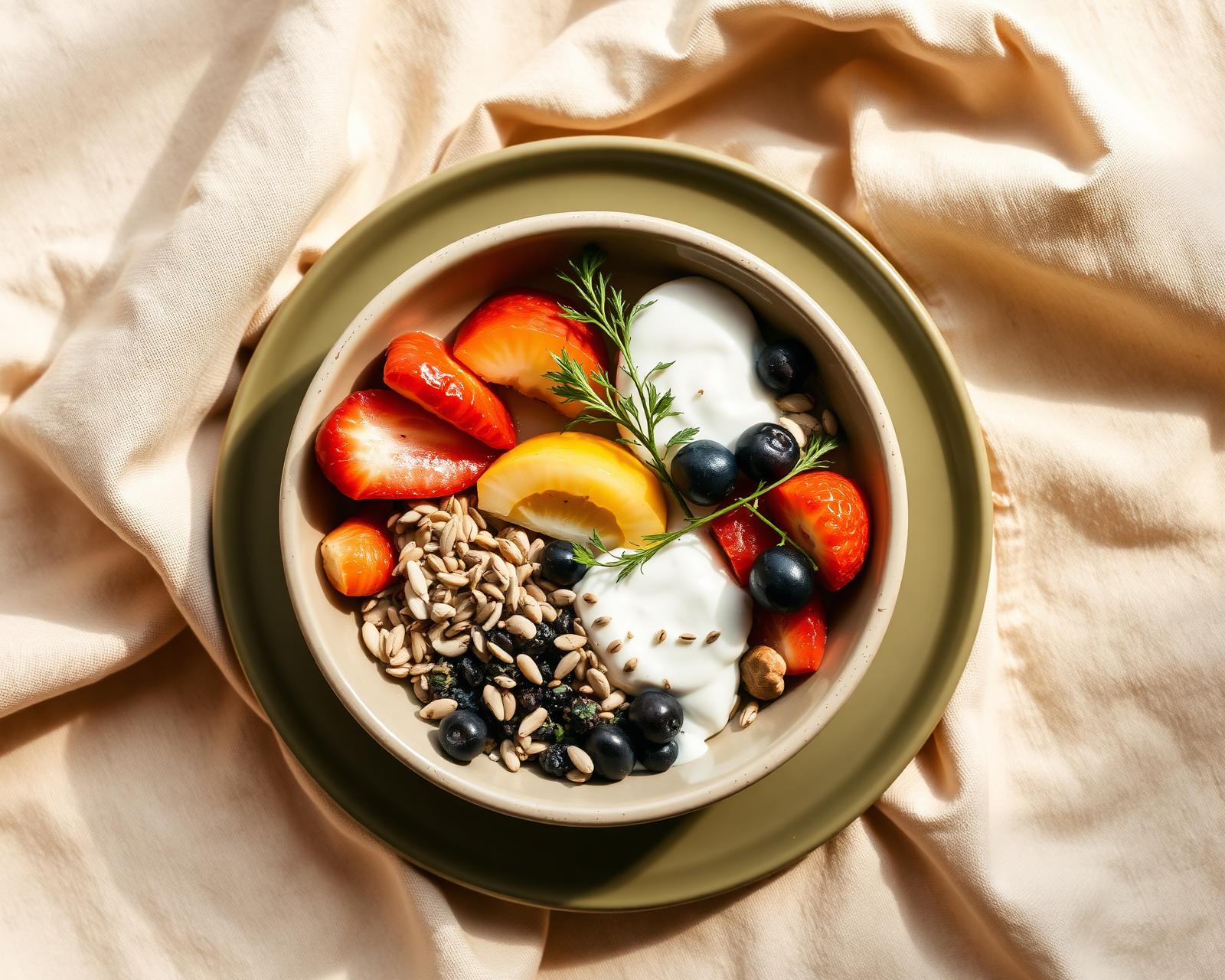 A nourishing seasonal breakfast bowl on warm linen
